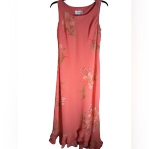 Studio 1 Floral Coral Sleeveless Maxi Dress Ruffled Hem Size 10 Cottagecore
